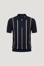 Men's Full Size Striped Zip Collar Short Sleeve Knit Polo Shirt Plus Size