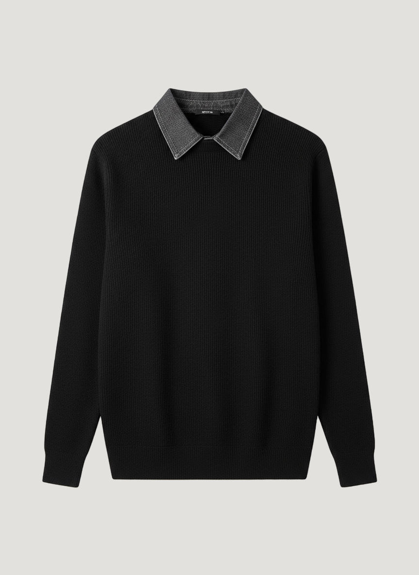 Men's Plus Size Ribbed Knit Collared Neck Sweater