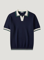 Men's Plus Size Classic Striped Collar Knit Polo Shirt