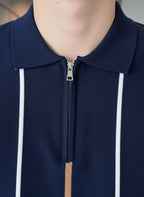 Men's Full Size Striped Zip Collar Short Sleeve Knit Polo Shirt Plus Size